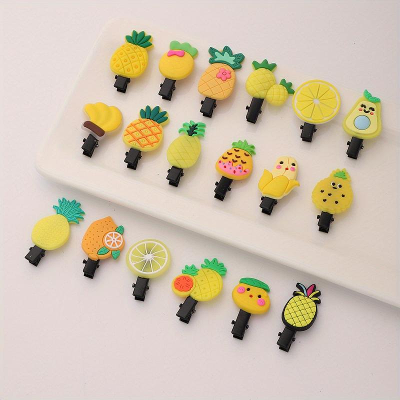 18pcs Baby Girls Fruit Hair Clip Pineapple Pear Duck Billed Clip