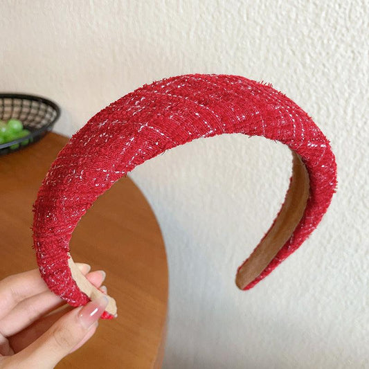 Red Plush Fabric Hairband Thick Sponge Headband Vintage Hair Accessories