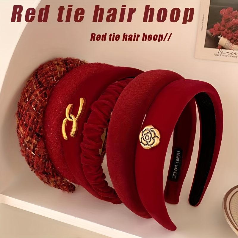 Red Plush Fabric Hairband Thick Sponge Headband Vintage Hair Accessories