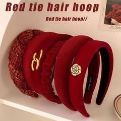 Red Plush Fabric Hairband Thick Sponge Headband Vintage Hair Accessories