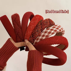 Red Plush Fabric Hairband Thick Sponge Headband Vintage Hair Accessories