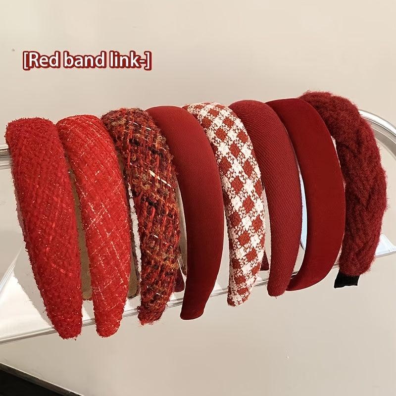 Red Plush Fabric Hairband Thick Sponge Headband Vintage Hair Accessories