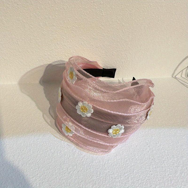 Flower Embroidery Headband Inlay Mesh Hair Band Wide Brimmed Sweet Headdress