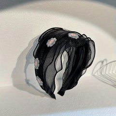 Flower Embroidery Headband Inlay Mesh Hair Band Wide Brimmed Sweet Headdress