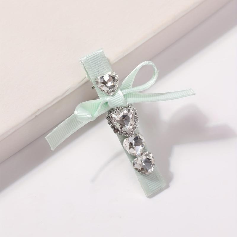 Rhinestone Ribbon Bow Hair Clip for Women Girls