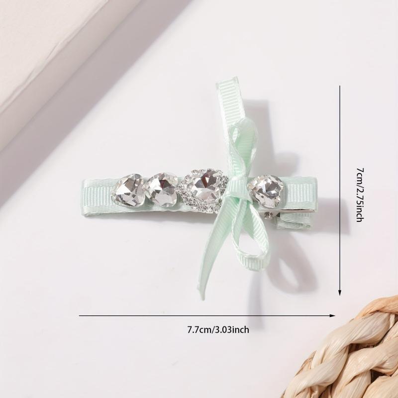 Rhinestone Ribbon Bow Hair Clip for Women Girls