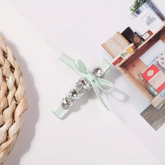 Rhinestone Ribbon Bow Hair Clip for Women Girls