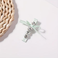 Rhinestone Ribbon Bow Hair Clip for Women Girls