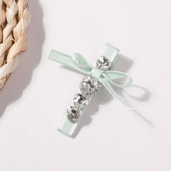 Rhinestone Ribbon Bow Hair Clip for Women Girls
