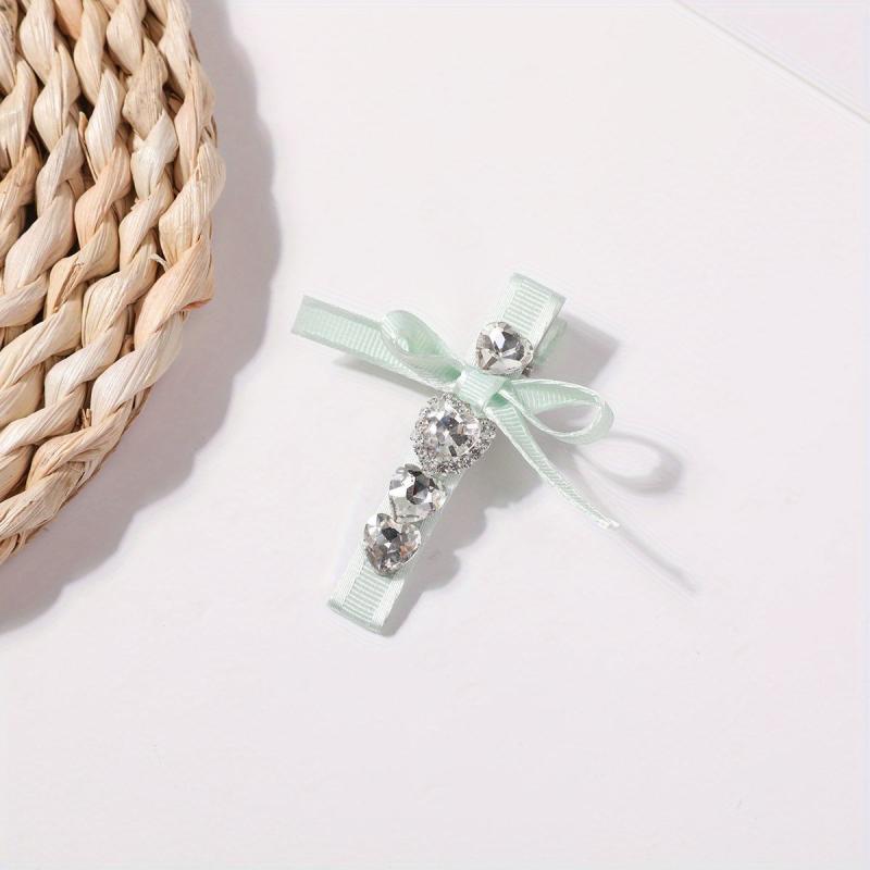 Rhinestone Ribbon Bow Hair Clip for Women Girls