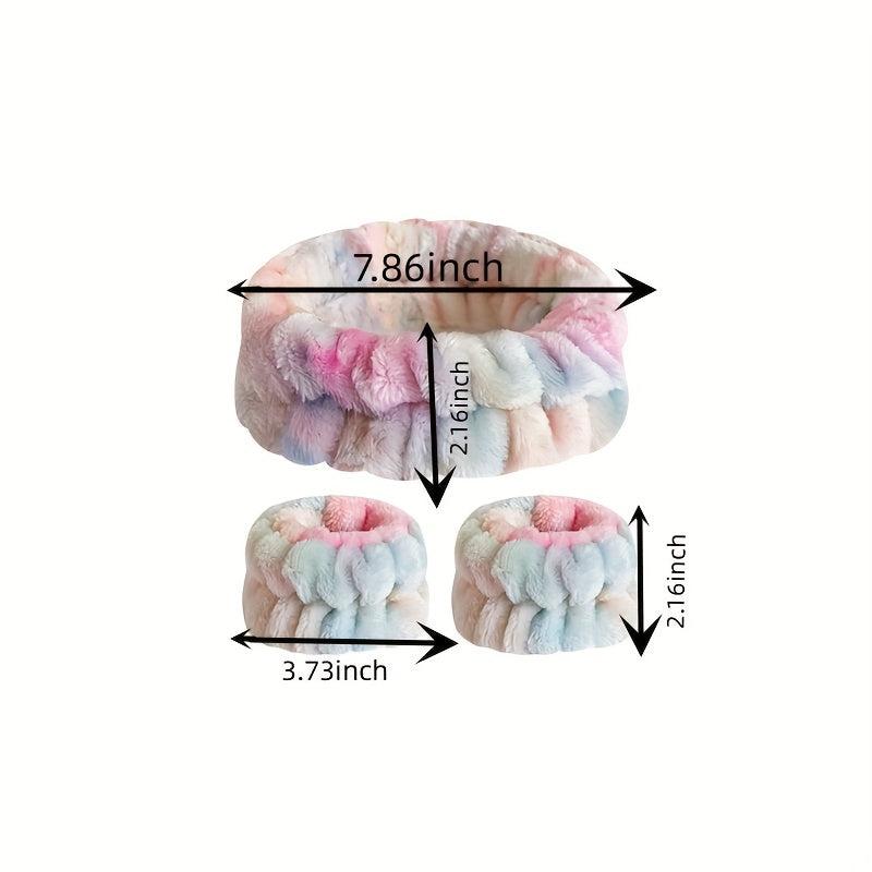Tie Dye Sports Headband Plus Wristband Set Hair Hoop Face Wash Makeup SPA