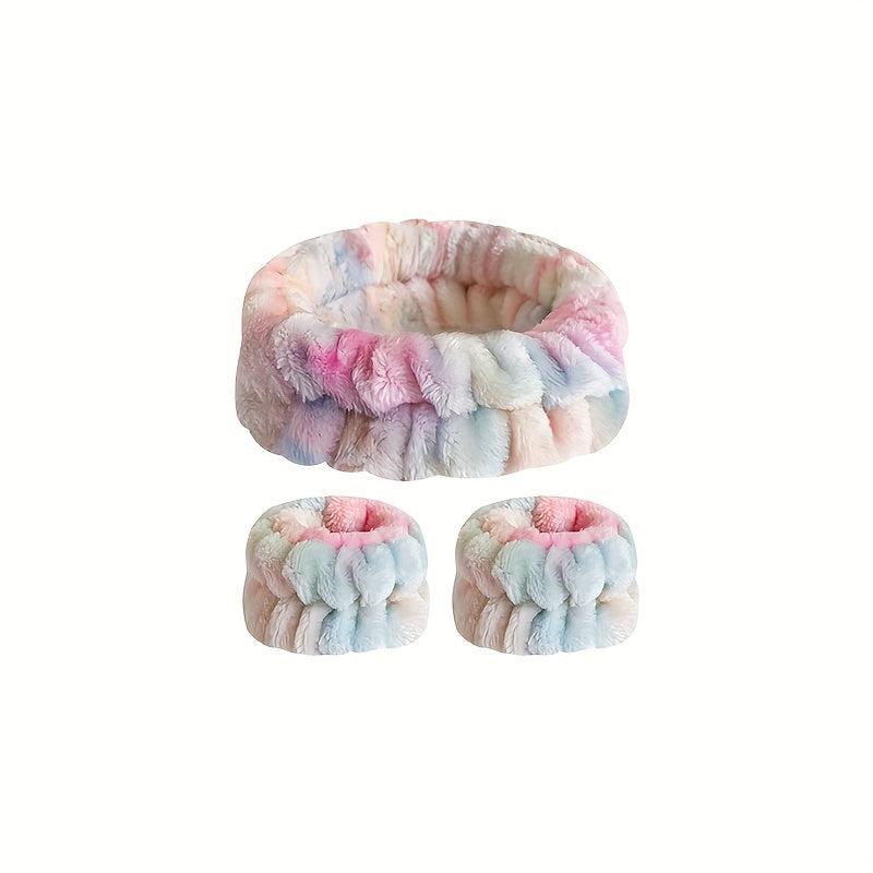 Tie Dye Sports Headband Plus Wristband Set Hair Hoop Face Wash Makeup SPA
