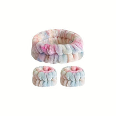 Tie Dye Sports Headband Plus Wristband Set Hair Hoop Face Wash Makeup SPA