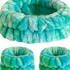 Tie Dye Sports Headband Plus Wristband Set Hair Hoop Face Wash Makeup SPA