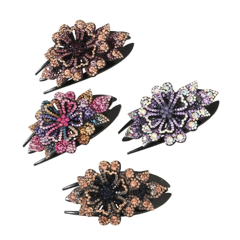 Crystal Flower Hair Claw Clip Rhinestone Retro Non Slip Strong Hold Grip
