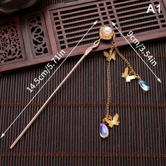 Butterfly Tassel Hair Pin Faux Pearl Hair Stick Metal Hair Bun Maker Women Girls