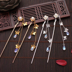 Butterfly Tassel Hair Pin Faux Pearl Hair Stick Metal Hair Bun Maker Women Girls