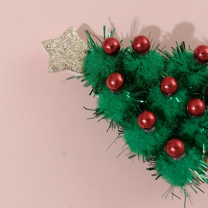 Green Christmas Tree Hair Clip Plush Glitter Duck Billed Clip