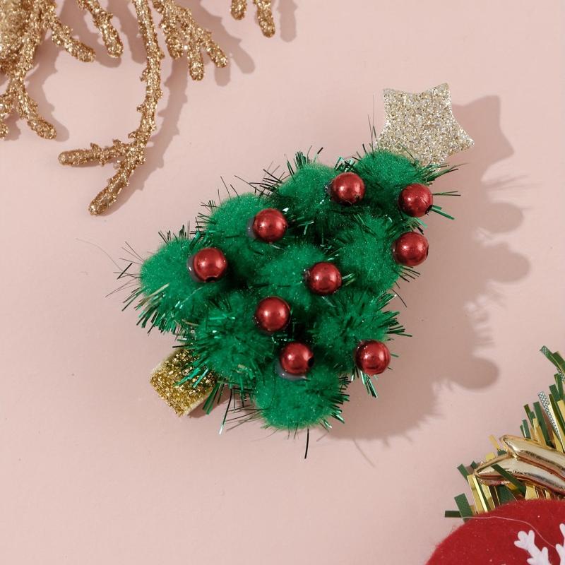 Green Christmas Tree Hair Clip Plush Glitter Duck Billed Clip