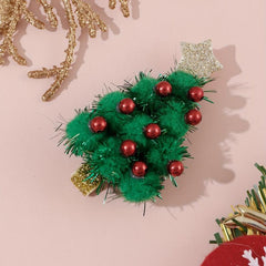 Green Christmas Tree Hair Clip Plush Glitter Duck Billed Clip