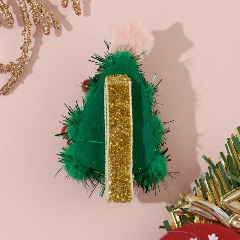 Green Christmas Tree Hair Clip Plush Glitter Duck Billed Clip