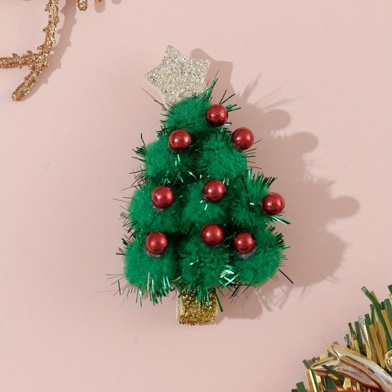 Green Christmas Tree Hair Clip Plush Glitter Duck Billed Clip