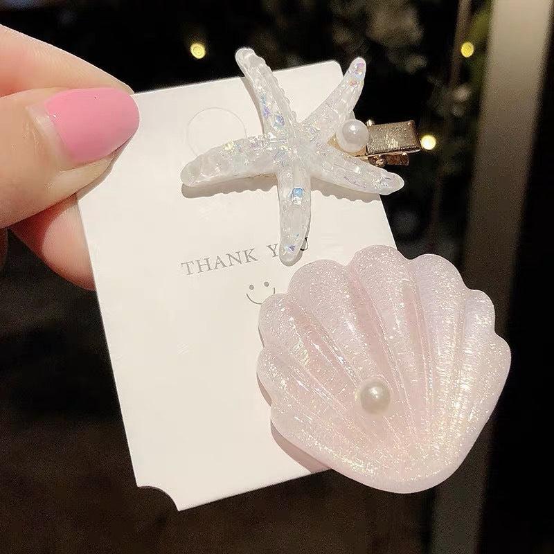 Ocean Glitter Starfish Shell Hair Clip Duck Billed Clip
