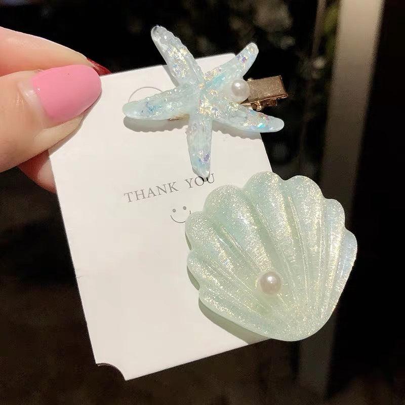 Ocean Glitter Starfish Shell Hair Clip Duck Billed Clip