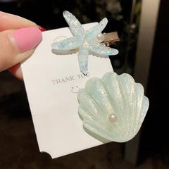 Ocean Glitter Starfish Shell Hair Clip Duck Billed Clip