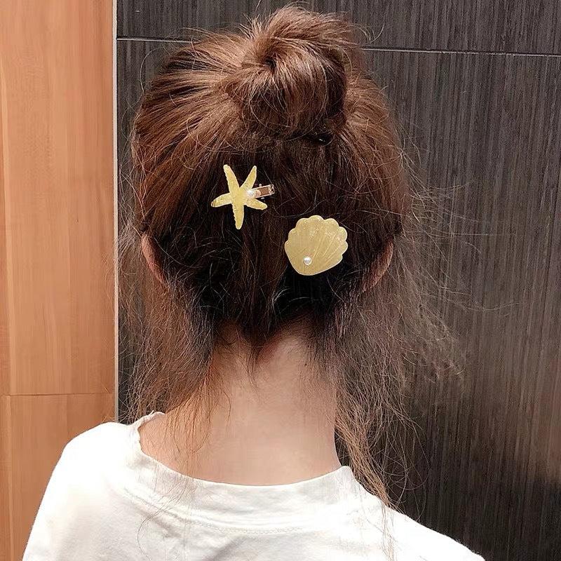 Ocean Glitter Starfish Shell Hair Clip Duck Billed Clip