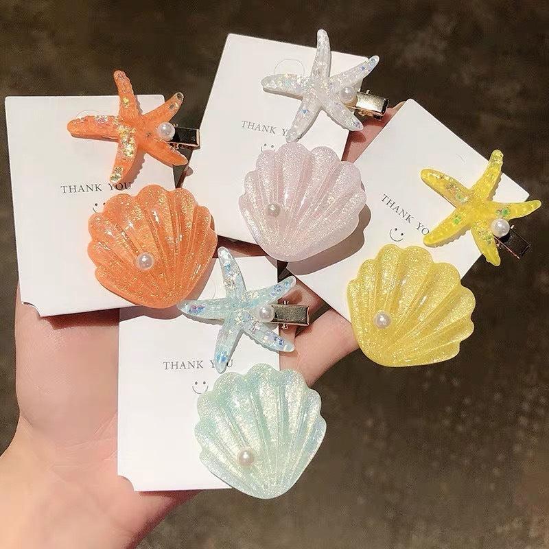 Ocean Glitter Starfish Shell Hair Clip Duck Billed Clip