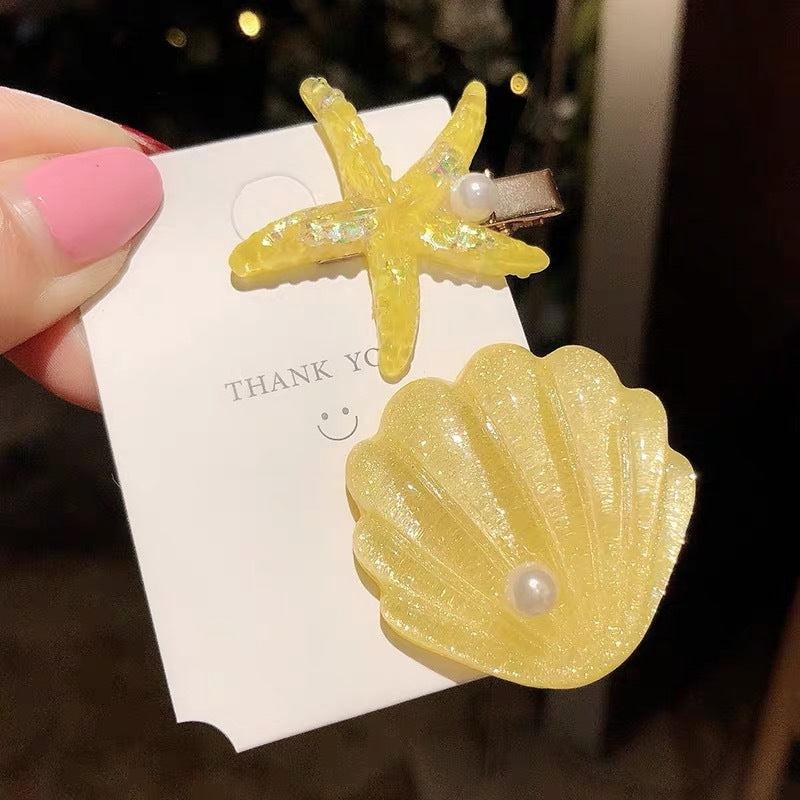 Ocean Glitter Starfish Shell Hair Clip Duck Billed Clip
