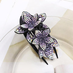 Rhinestone Double Flower Hair Clip Hair Ornament Women Hair Claw