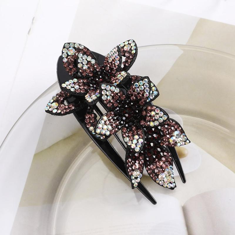 Rhinestone Double Flower Hair Clip Hair Ornament Women Hair Claw
