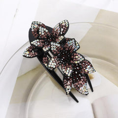 Rhinestone Double Flower Hair Clip Hair Ornament Women Hair Claw
