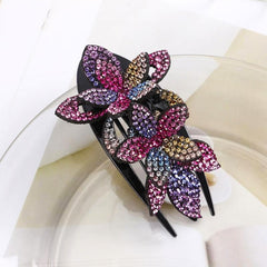 Rhinestone Double Flower Hair Clip Hair Ornament Women Hair Claw