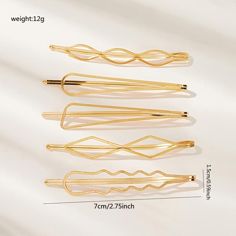 5pcs Golden Geometric Hair Clip Women Accessories