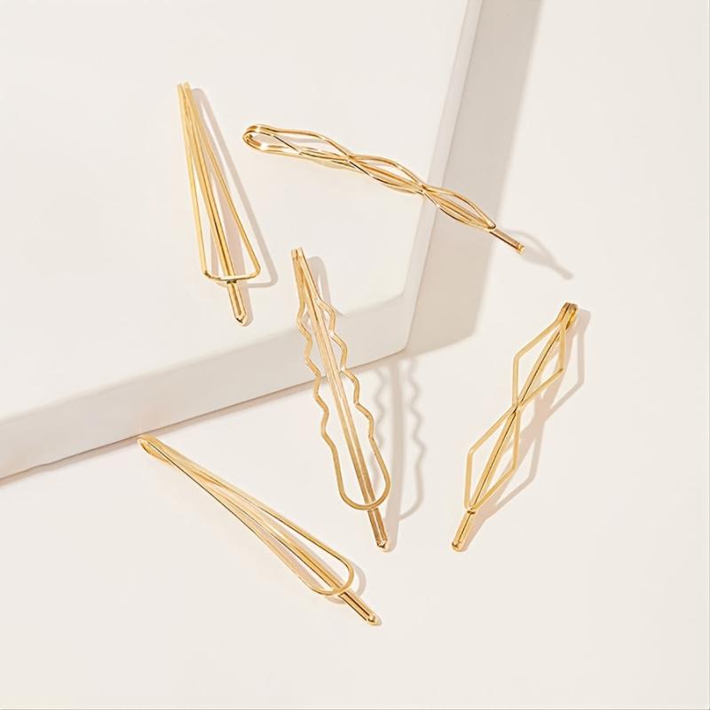 5pcs Golden Geometric Hair Clip Women Accessories