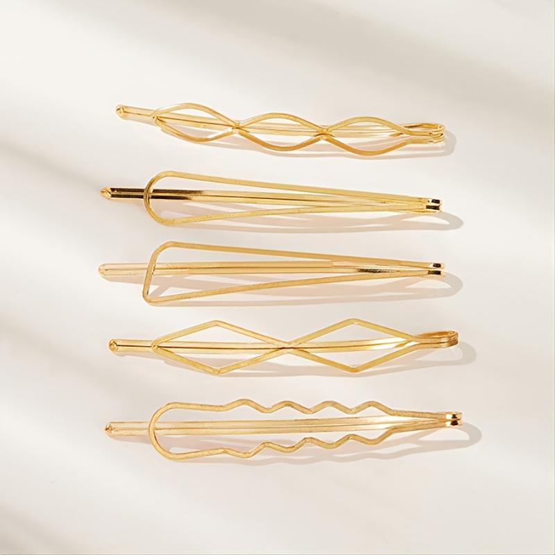 5pcs Golden Geometric Hair Clip Women Accessories