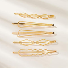 5pcs Golden Geometric Hair Clip Women Accessories