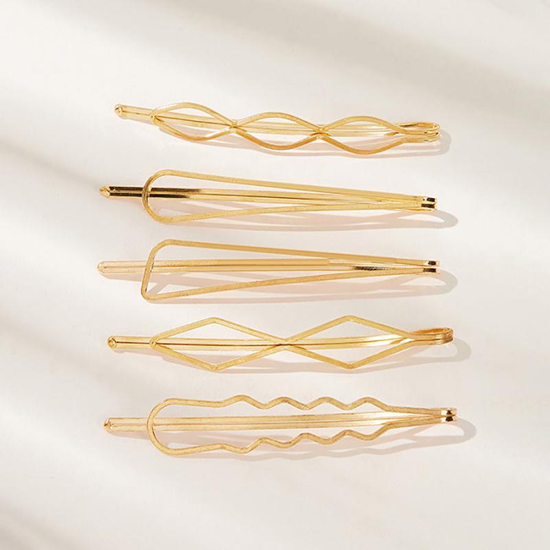 5pcs Golden Geometric Hair Clip Women Accessories