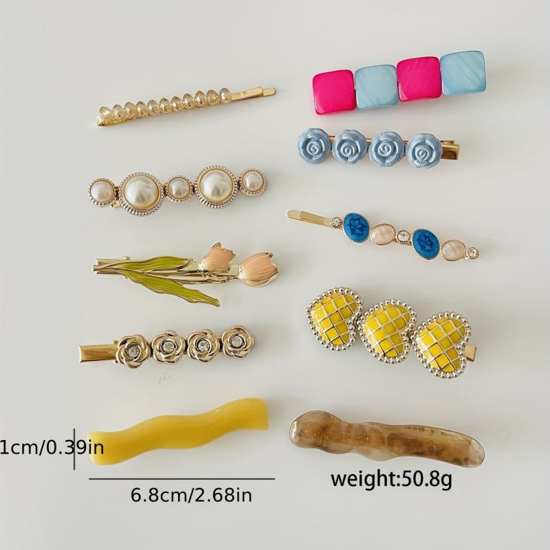 Set of 10 Pearl Crystal Beaded Hair Clips for Women Girls