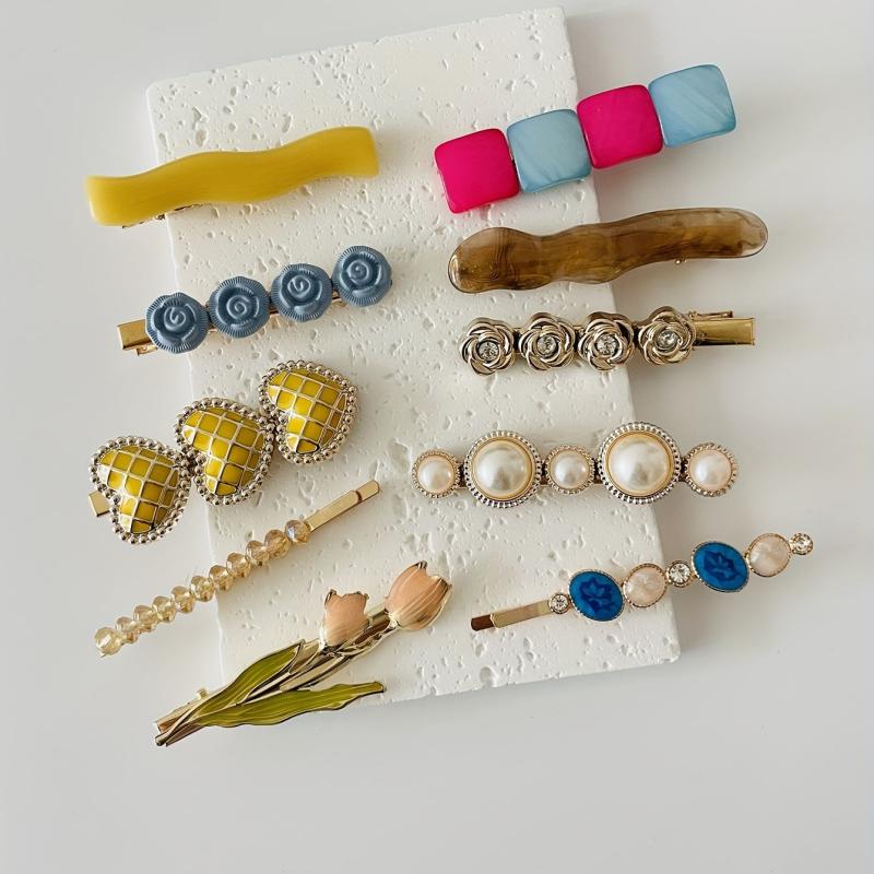 Set of 10 Pearl Crystal Beaded Hair Clips for Women Girls
