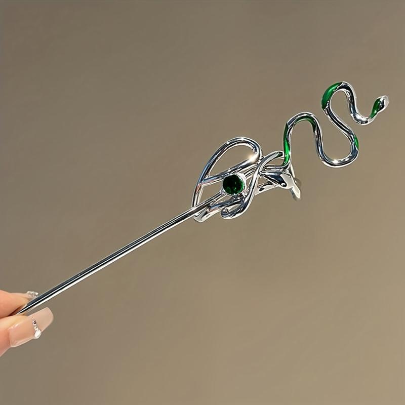 Gothic Snake Shape Hairpin Silvery Metal Hair Stick Dark Style Hair Accessories
