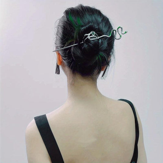 Gothic Snake Shape Hairpin Silvery Metal Hair Stick Dark Style Hair Accessories