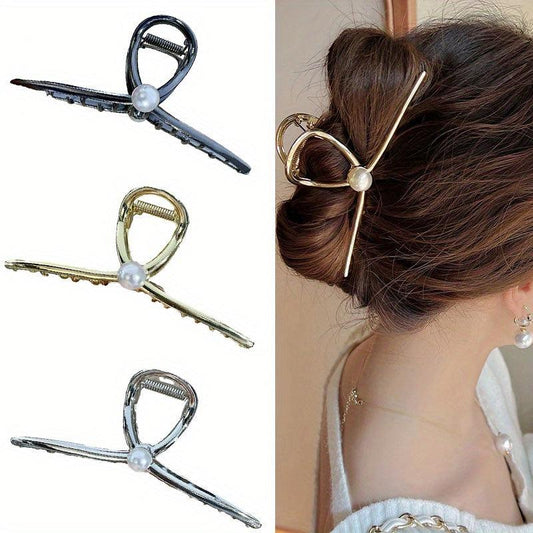 3pcs Pearl Hair Claw Nonslip Ponytail Holder Women Girls Hair Claw