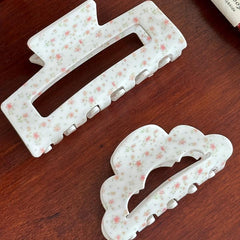 2pcs Floral Printed Hair Claw For Thick Hair Non-slip Ponytail Holder