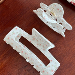 2pcs Floral Printed Hair Claw For Thick Hair Non-slip Ponytail Holder