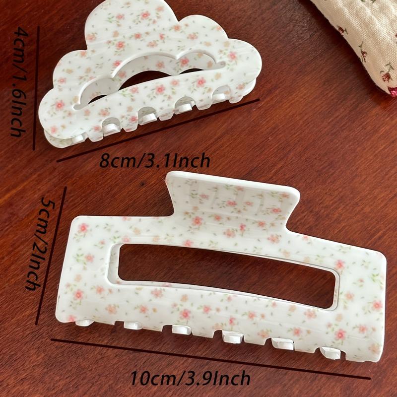 2pcs Floral Printed Hair Claw For Thick Hair Non-slip Ponytail Holder