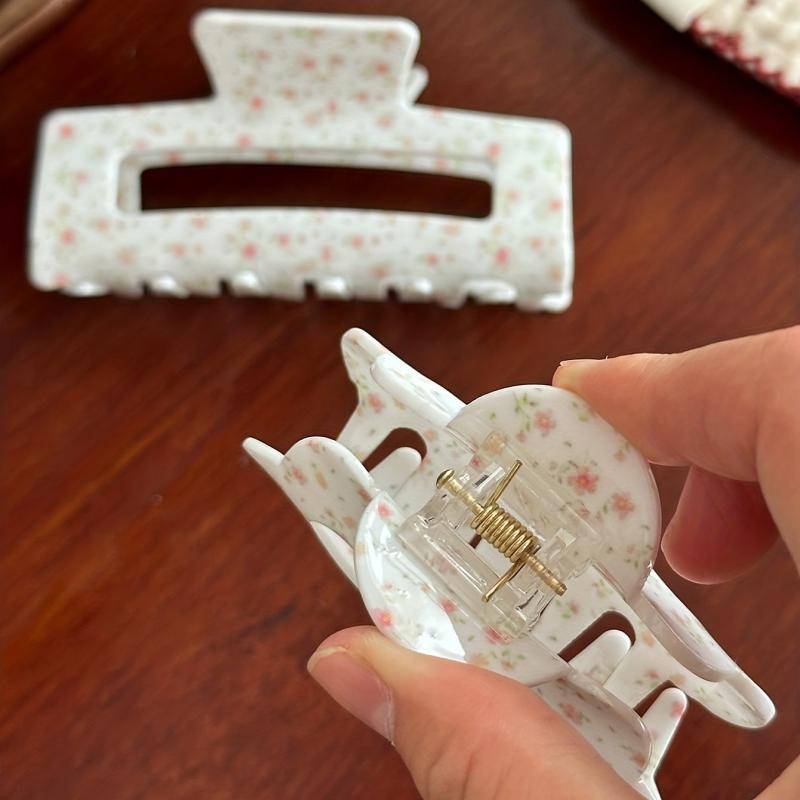 2pcs Floral Printed Hair Claw For Thick Hair Non-slip Ponytail Holder